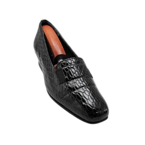 California Magdesians Black Patent Leather Embossed Reptile Loafers - Women's 6M - Picture 1 of 8